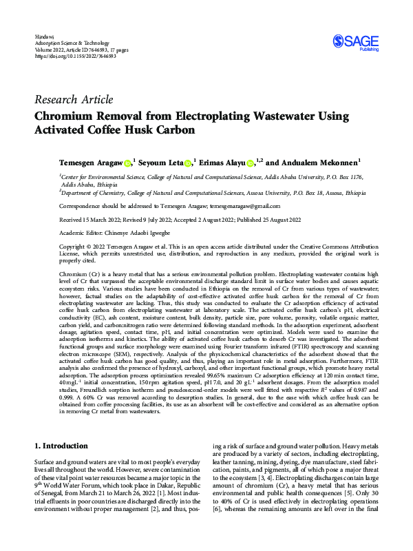 (PDF) Chromium Removal from Electroplating Wastewater Using Activated ...