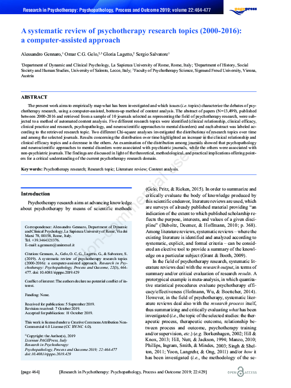 (PDF) A systematic review of psychotherapy research topics (2000-2016 ...