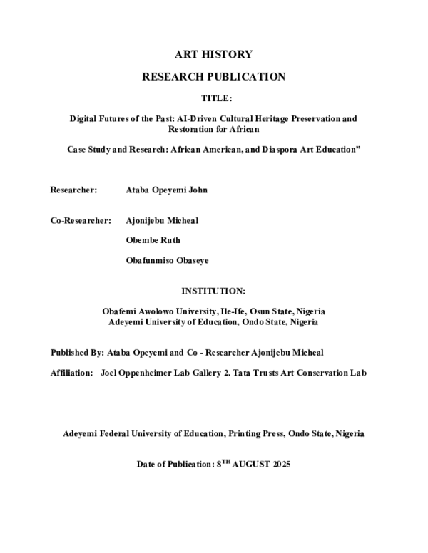 (PDF) Digital Futures of the Past: AI-Driven Cultural Heritage ...