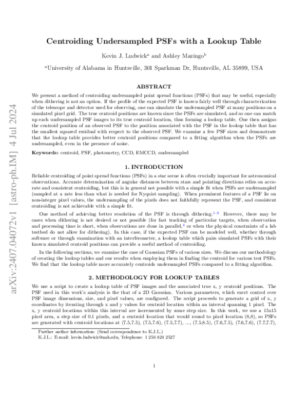 (PDF) Centroiding Undersampled PSFs with a Lookup Table