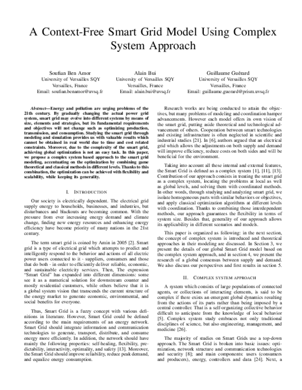 (PDF) A Context-Free Smart Grid Model Using Complex System Approach