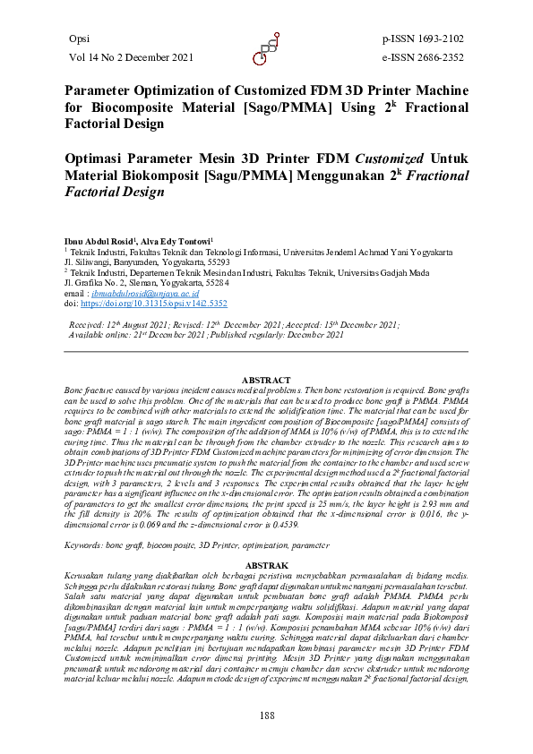 (PDF) Parameter Optimization of Customized FDM 3D Printer Machine for ...
