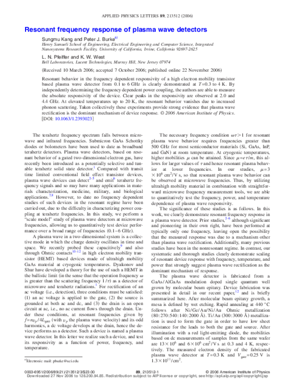 (PDF) Resonant frequency response of plasma wave detectors