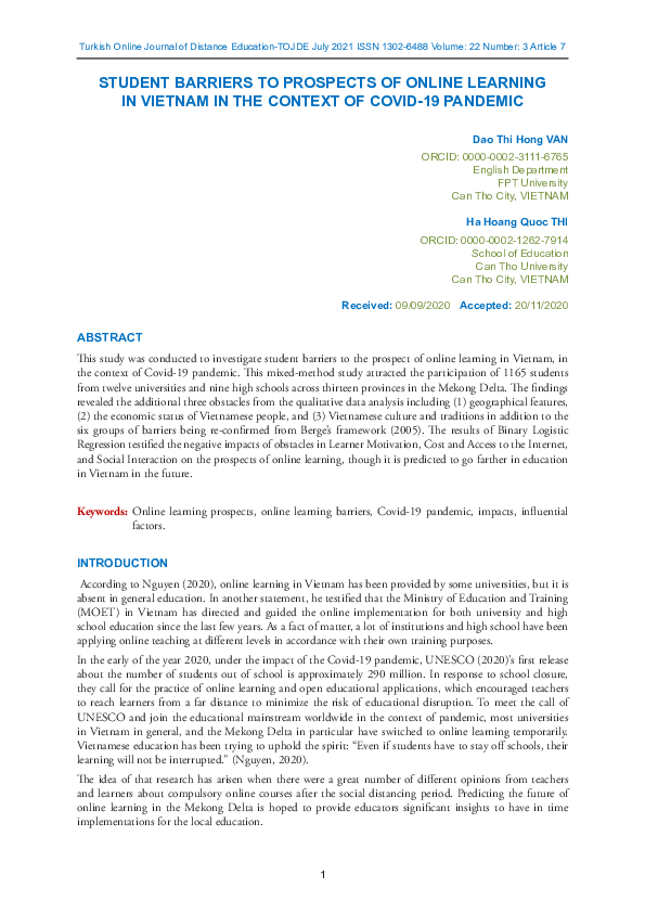 (PDF) Student Barriers to Prospects of Online Learning in Vietnam in ...