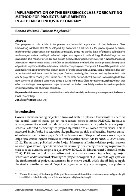 (PDF) Implementation of the Reference Class Forecasting Method for ...