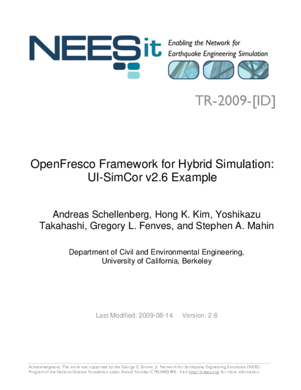 (PDF) OpenFresco Framework for Hybrid Simulation: UI-SimCor v2.6 Example
