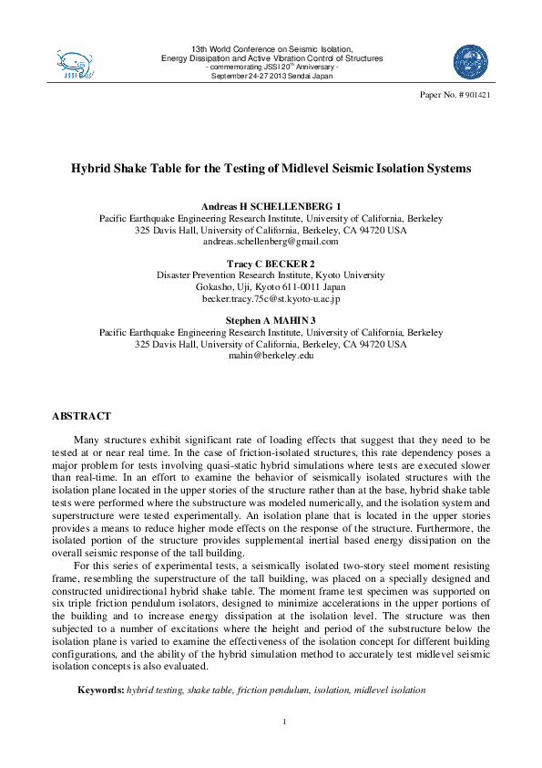 (PDF) Hybrid Shake Table for the Testing of Midlevel Seismic Isolation ...