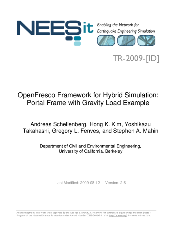 (PDF) OpenFresco Framework for Hybrid Simulation: Portal Frame with ...