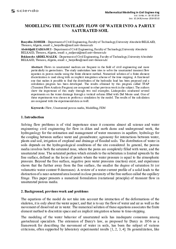 (PDF) Modelling the Unsteady Flow of Water into a Partly Saturated Soil