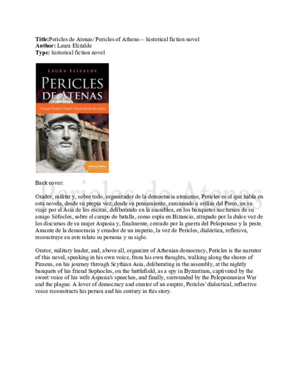 (PDF) Pericles de Atenas/ Pericles of Athens-historical fiction novel ...