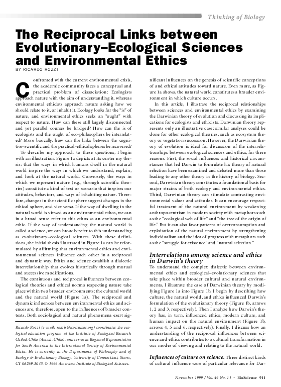(PDF) The Reciprocal Links between Evolutionary–Ecological Sciences and ...