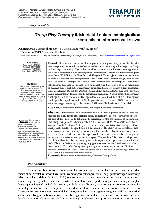 (PDF) Group Play Therapy tidak efektif dalam meningkatkan komunikasi ...