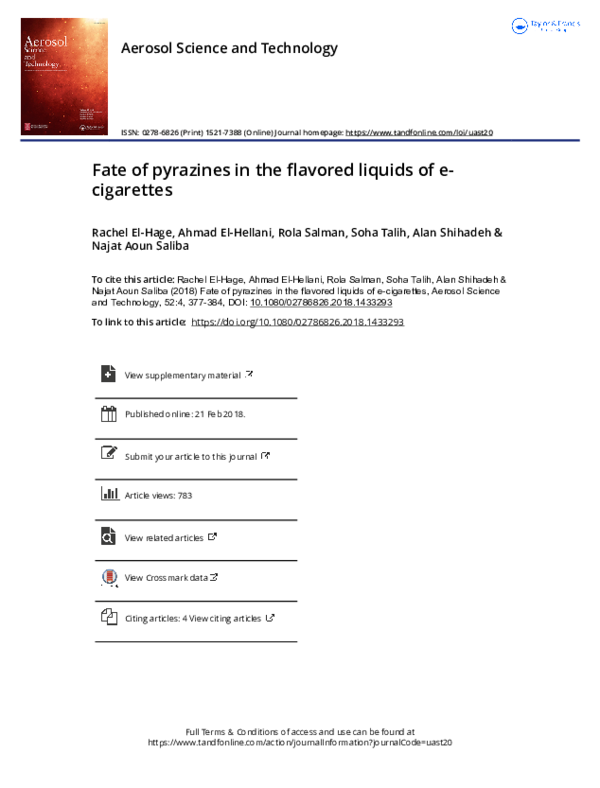 pyrazines in cigarettes PDF) Fate of pyrazines in the flavored liquids of e-cigarettes