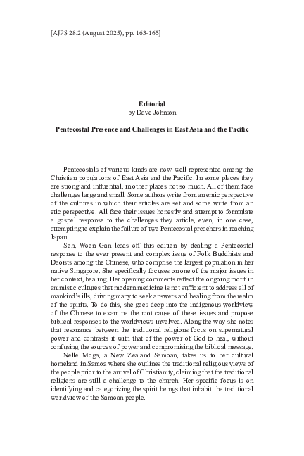 (PDF) Pentecostal Presence and Challenges in East Asia and the Pacific ...