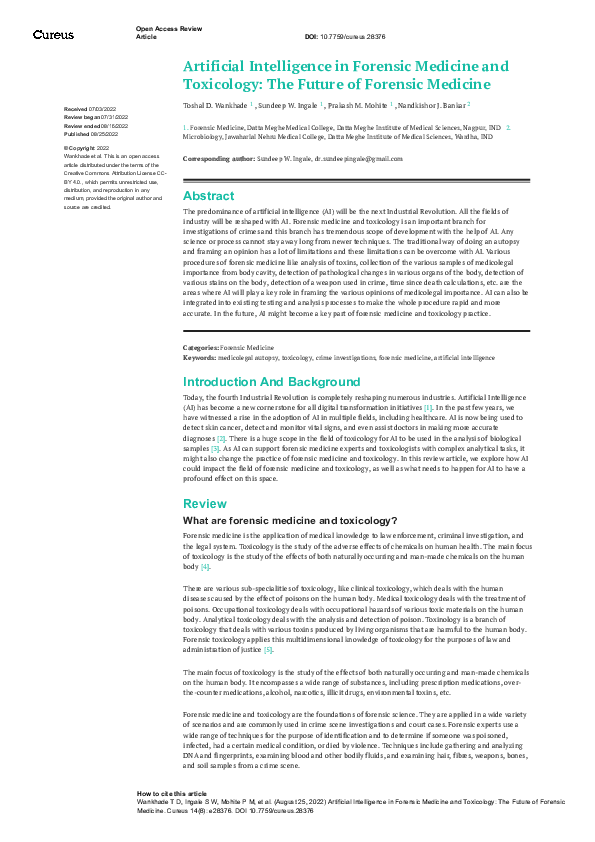 (PDF) Artificial Intelligence in Forensic Medicine and Toxicology: The ...