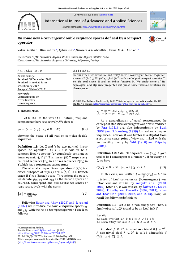 (PDF) On some new i-convergent double sequence spaces defined by a ...