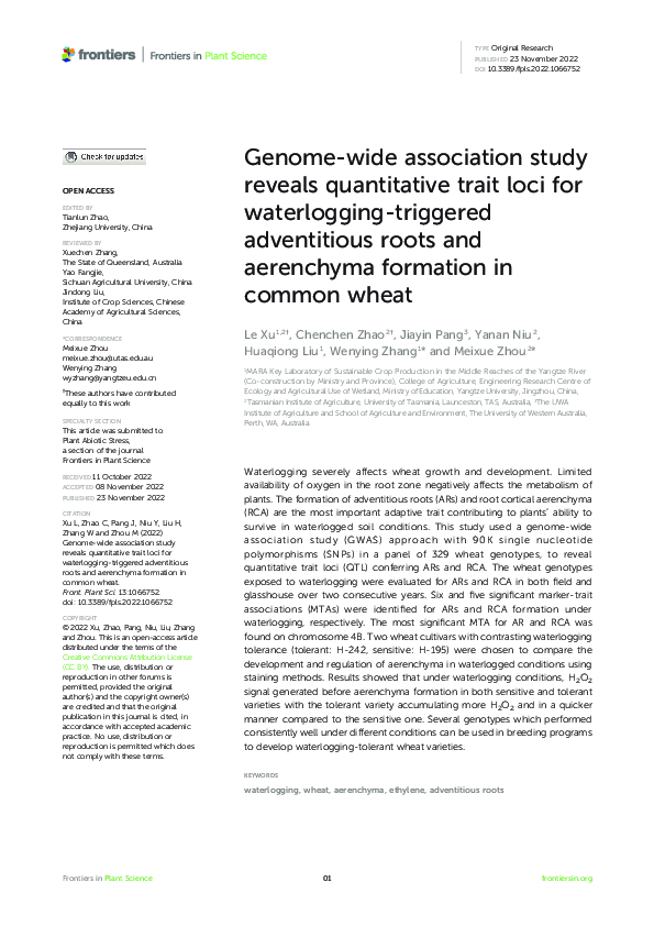 (PDF) Genome-wide association study reveals quantitative trait loci for ...