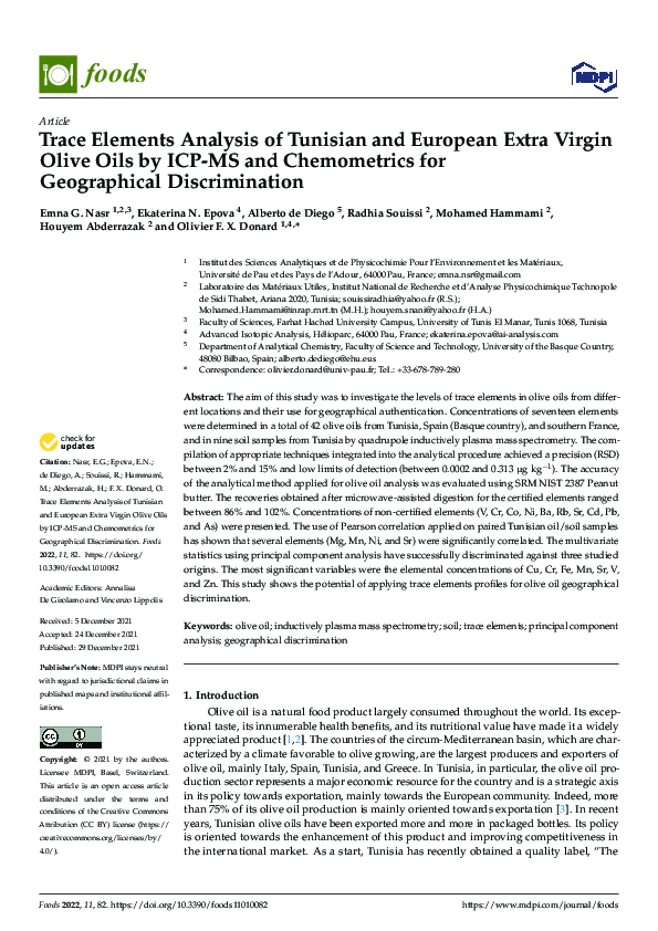 (PDF) Trace Elements Analysis of Tunisian and European Extra Virgin ...