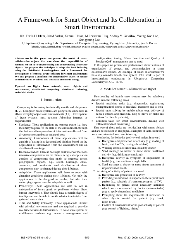 (PDF) A Framework for Smart Object and Its Collaboration in Smart ...