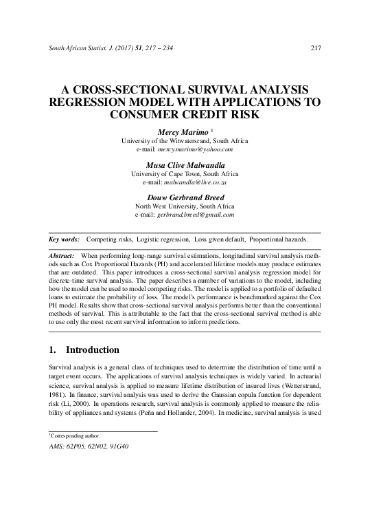 (PDF) A cross-sectional survival analysis regression model with ...