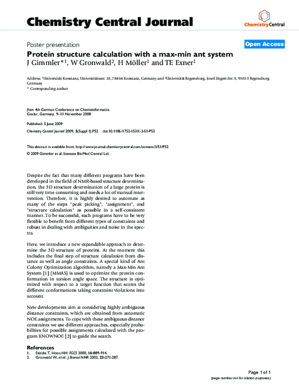 (PDF) Protein structure calculation with a max-min ant system