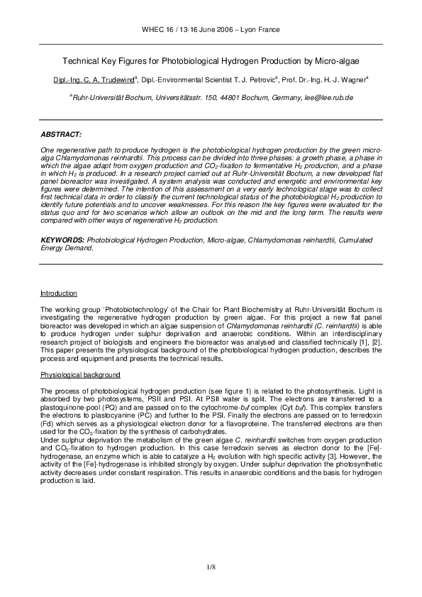 (PDF) Technical Key Figures for Photobiological Hydrogen Production by ...