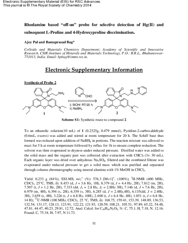 (PDF) A rhodamine based “off-on” probe for selective detection of Hg(ii ...
