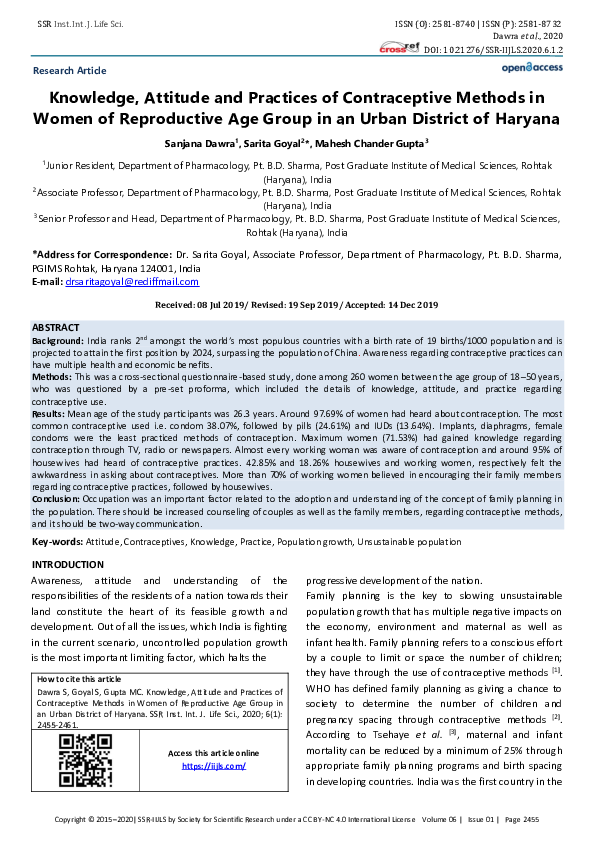(PDF) Knowledge, Attitude and Practices of Contraceptive Methods in ...