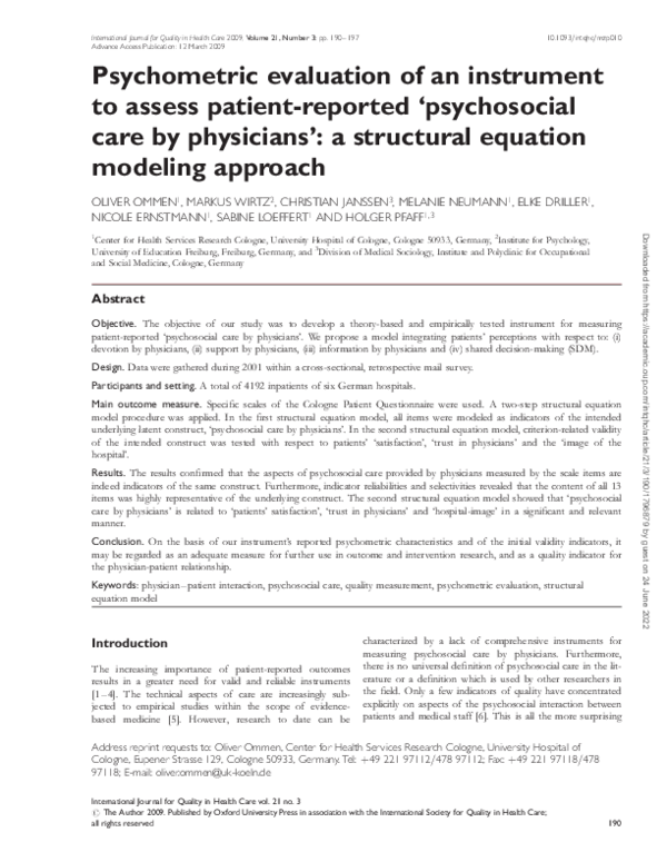 (PDF) Psychometric evaluation of an instrument to assess patient ...