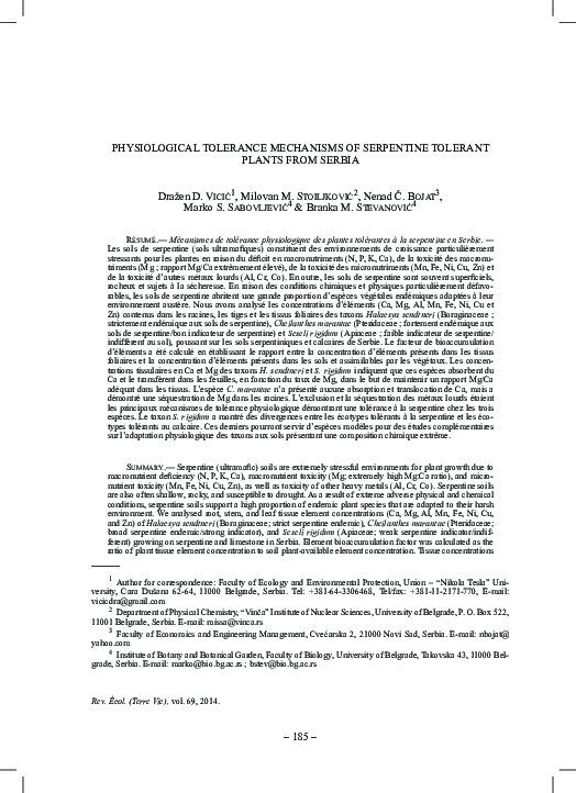 (PDF) Physiological tolerance mechanisms of serpentine tolerant plants ...