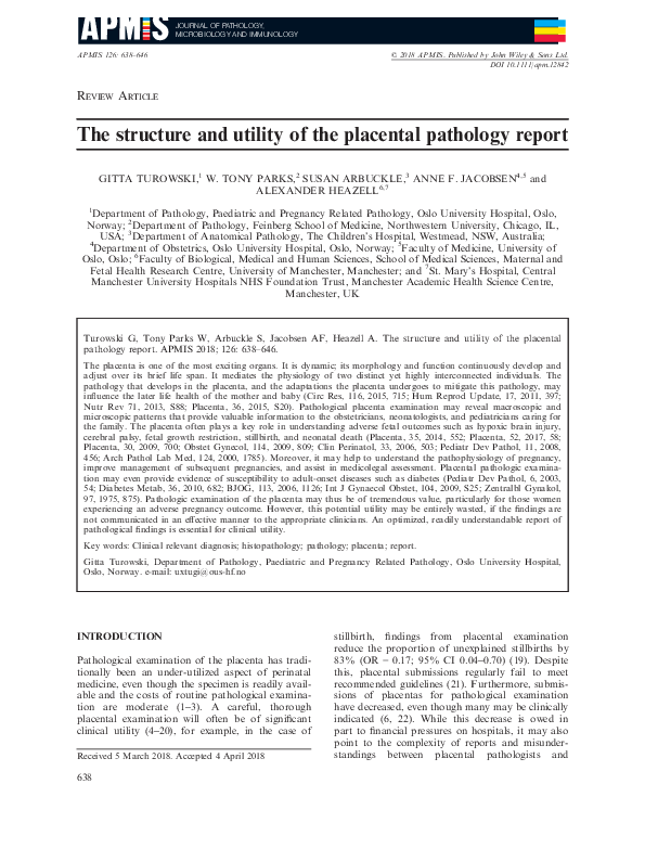 (PDF) The structure and utility of the placental pathology report