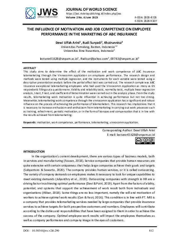 (PDF) The Influence of Motivation and Job Competence on Employee ...