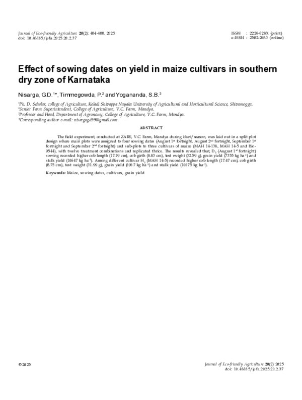 (PDF) Effect of sowing dates on yield in maize cultivars in southern ...