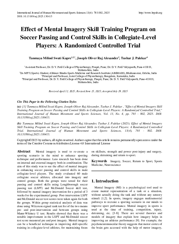 (PDF) Effect of Mental Imagery Skill Training Program on Soccer Passing ...