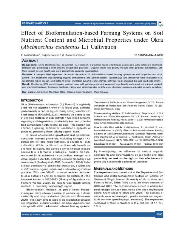(PDF) Effect of Bioformulation-based Farming Systems on Soil Nutrient ...