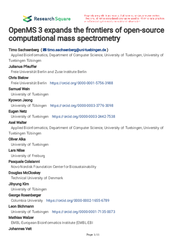 (PDF) OpenMS 3 expands the frontiers of open-source computational mass ...