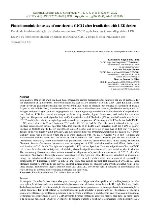 (PDF) Photobiomodulation assay of muscle cells C2C12 after irradiation ...