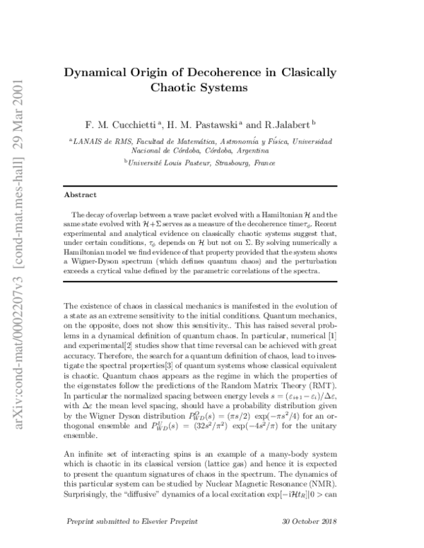 (PDF) Dynamical origin of decoherence in classically chaotic systems