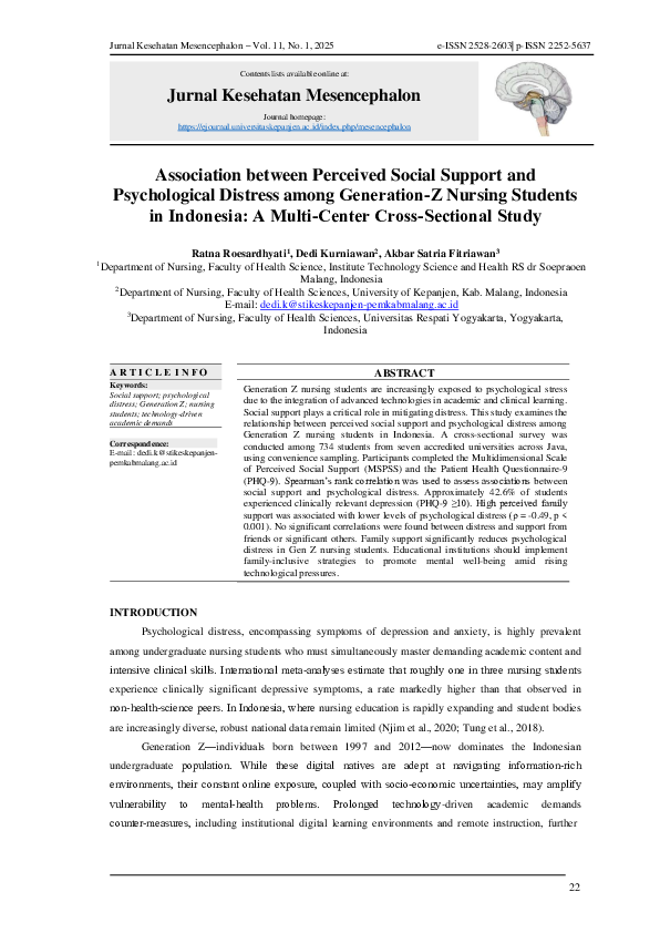 (PDF) Association between Perceived Social Support and Psychological ...