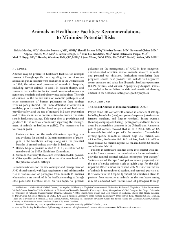 (PDF) Animals in Healthcare Facilities: Recommendations to Minimize ...