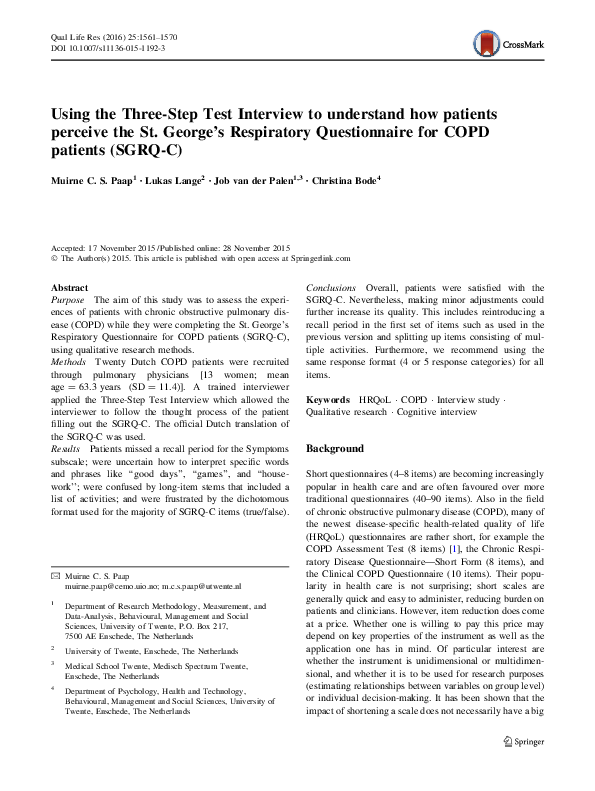 (PDF) Using the Three-Step Test Interview to understand how patients ...