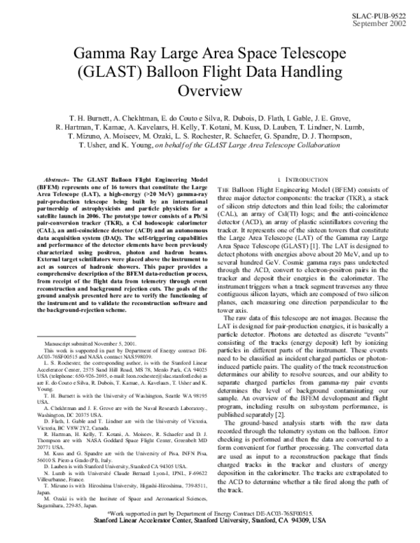 PDF) Gamma-ray Large-Area Space Telescope (GLAST) balloon flight