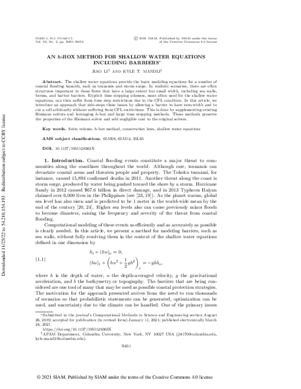(PDF) An $h$-Box Method for Shallow Water Equations Including Barriers