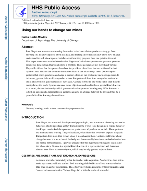 (PDF) Using our hands to change our minds