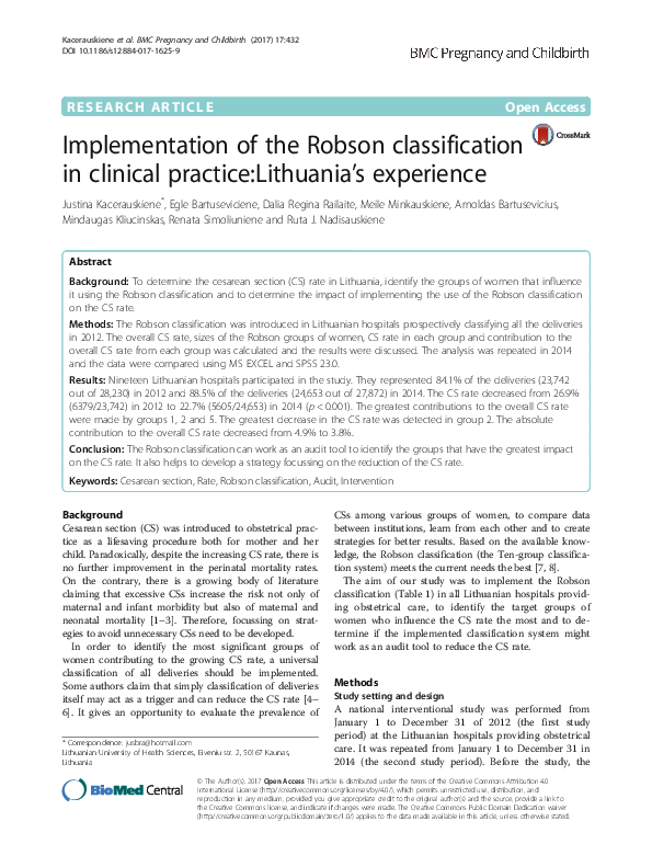 (PDF) Implementation of the Robson classification in clinical practice ...
