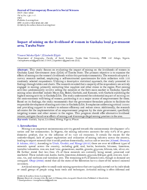 (PDF) Impact of mining on the livelihood of women in Gashaka local ...