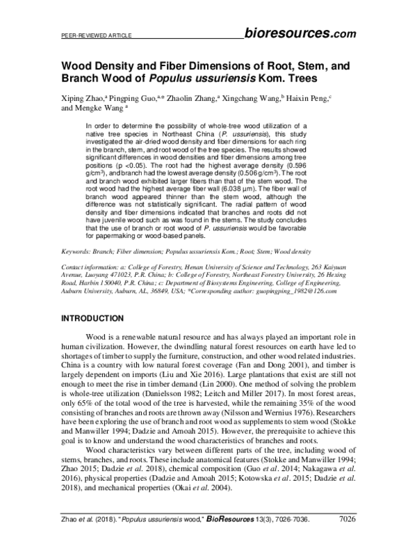 (PDF) Wood density and fiber dimensions of root, stem, and branch wood ...