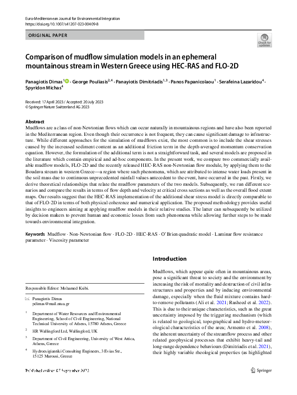 (PDF) Comparison of mudflow simulation models in an ephemeral ...