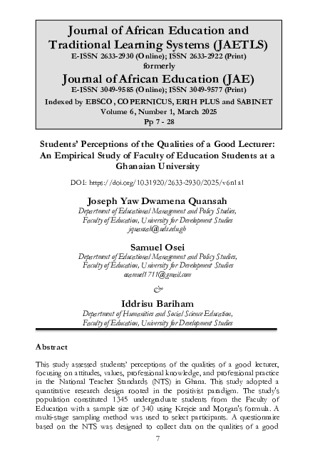 (PDF) Students' Perceptions of the Qualities of a Good Lecturer: An ...
