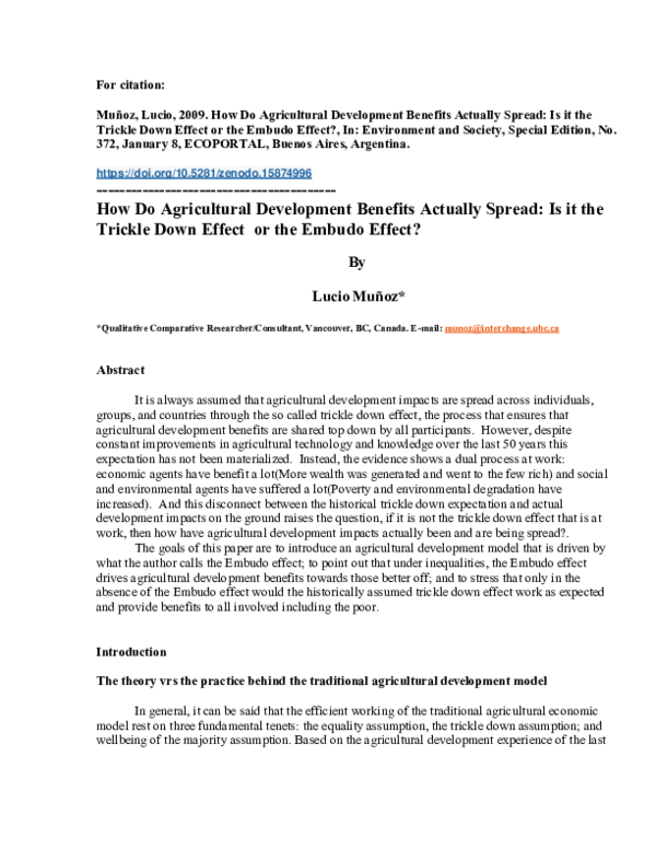 (PDF) How Do Agricultural Development Benefits Actually Spread: Is it ...